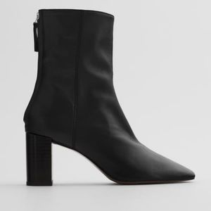 ZARA Back Zip Leather Heeled Ankle Boots